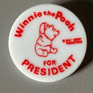 1970s Walt Disney Winnie The Pooh For President Plastic Button